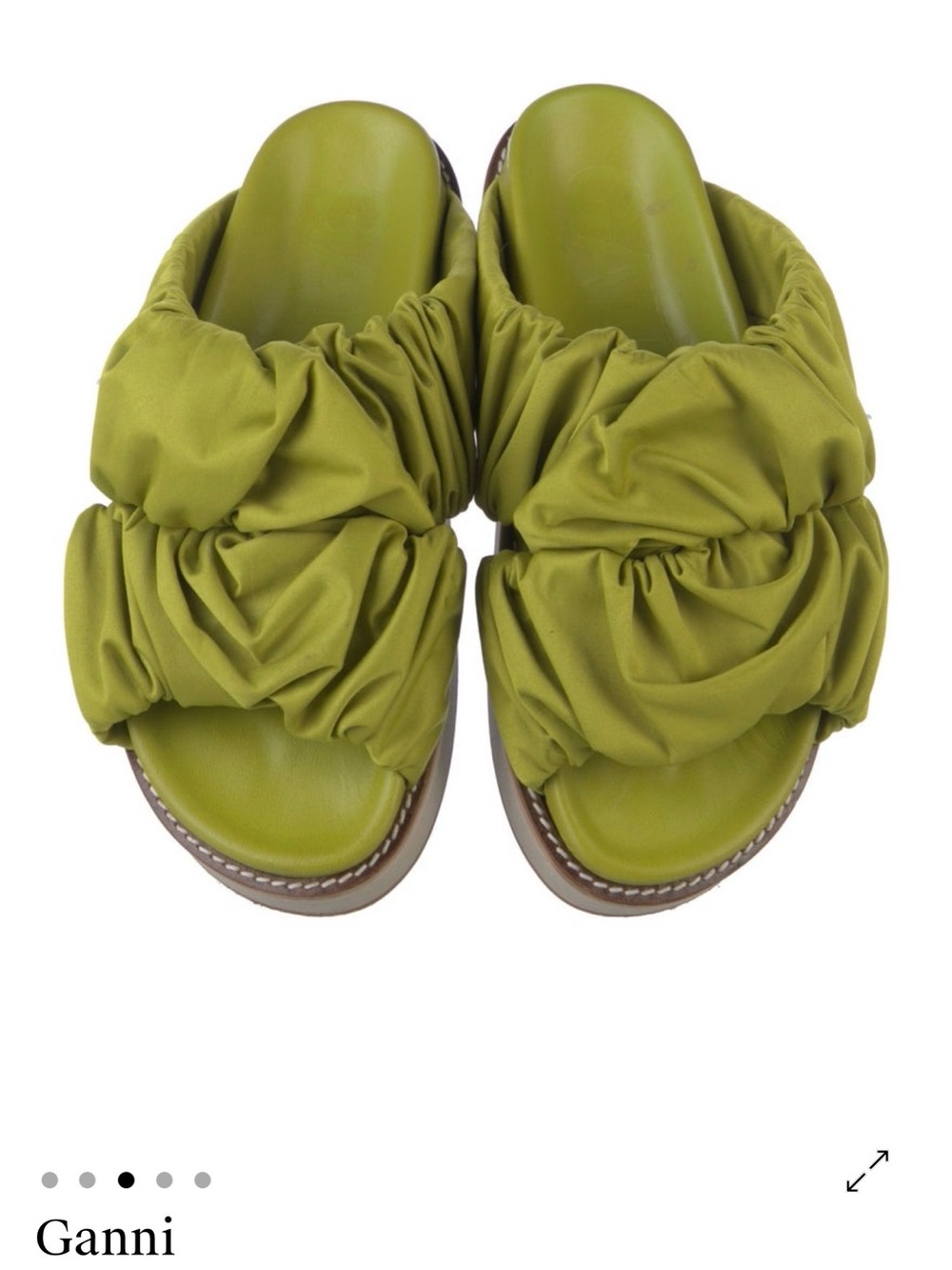 Ganni Lime Green Ruched Platform Slide Sandals - Picture 3 of 7